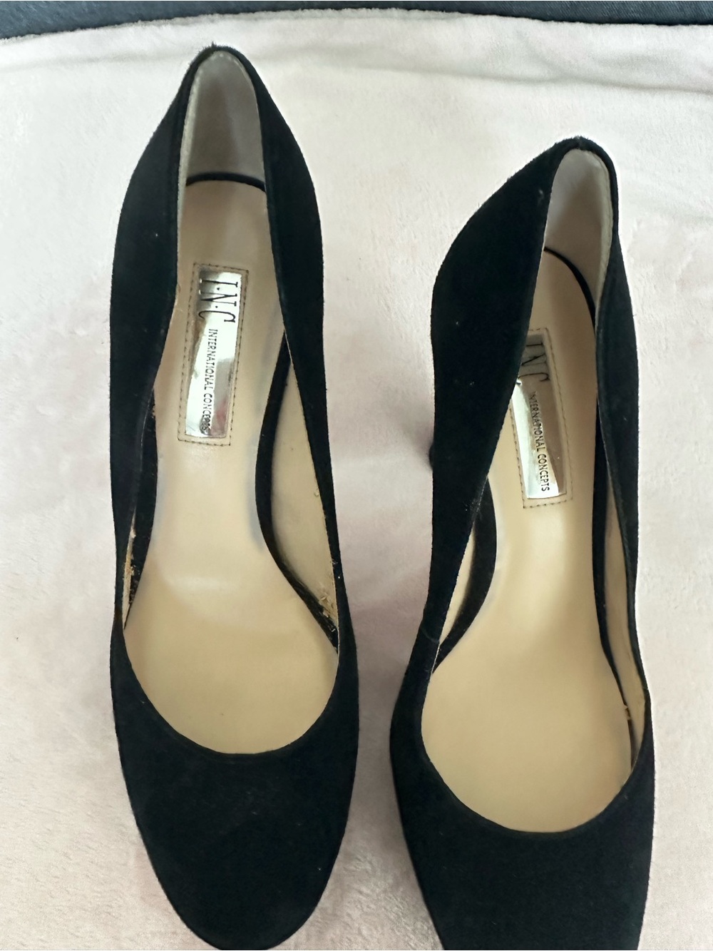 INC International Concepts Black Suede Round-Toe Pumps